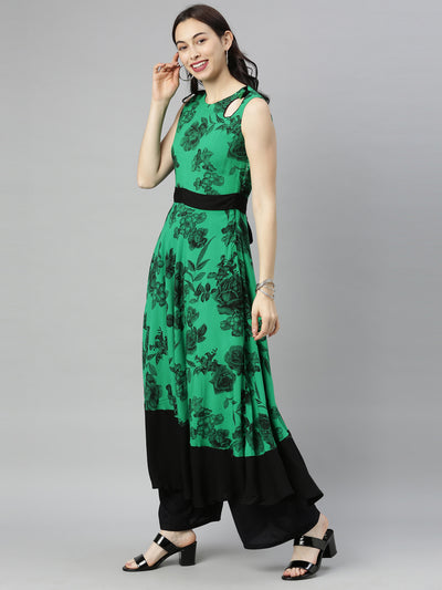 Neeru's Green Printed Fit & Flare Kurta