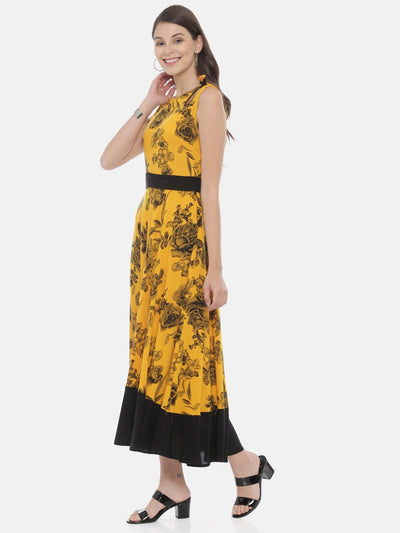 Neeru's Yellow Printed Fit & Flare Kurta