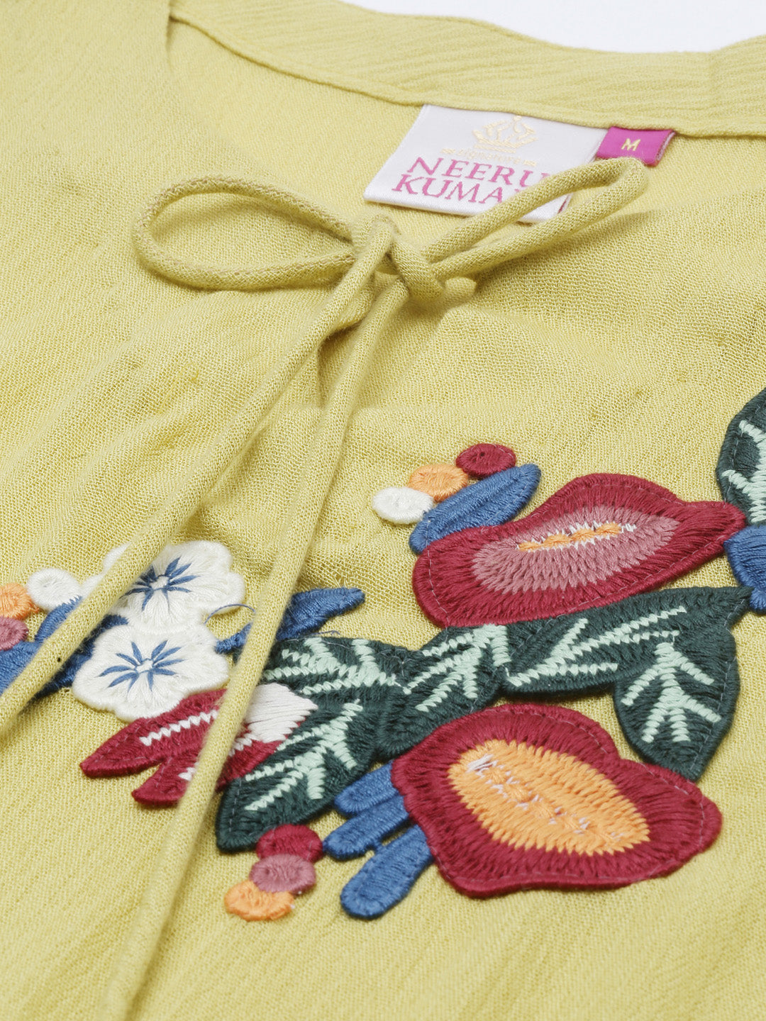 Neeru's Lime Yellow Embroidered Straight Kurta