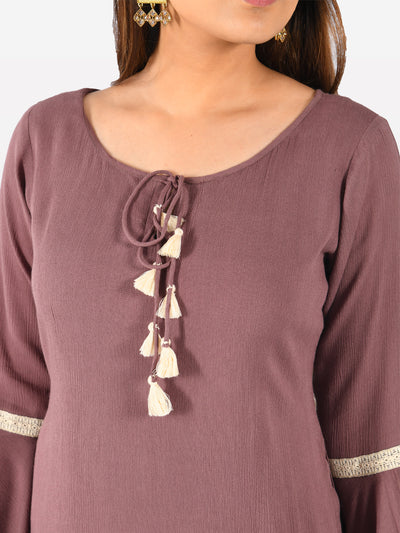 Neeru's Mauve Printed Straight Double Layered Kurta