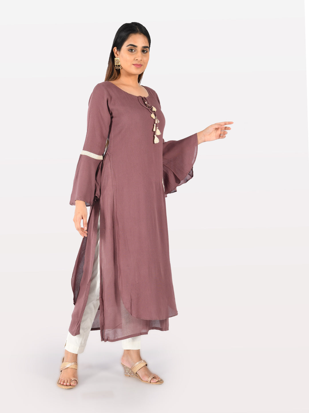 Neeru's Mauve Printed Straight Double Layered Kurta