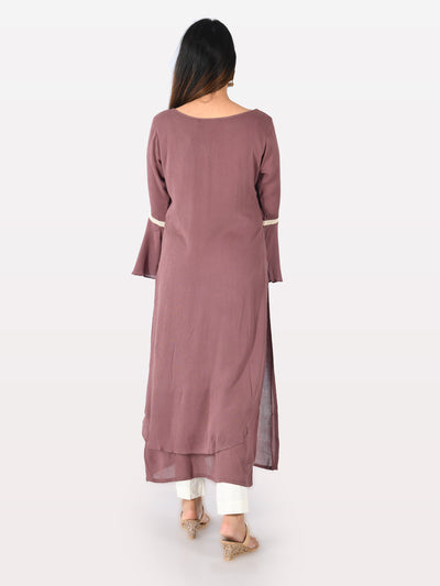 Neeru's Mauve Printed Straight Double Layered Kurta