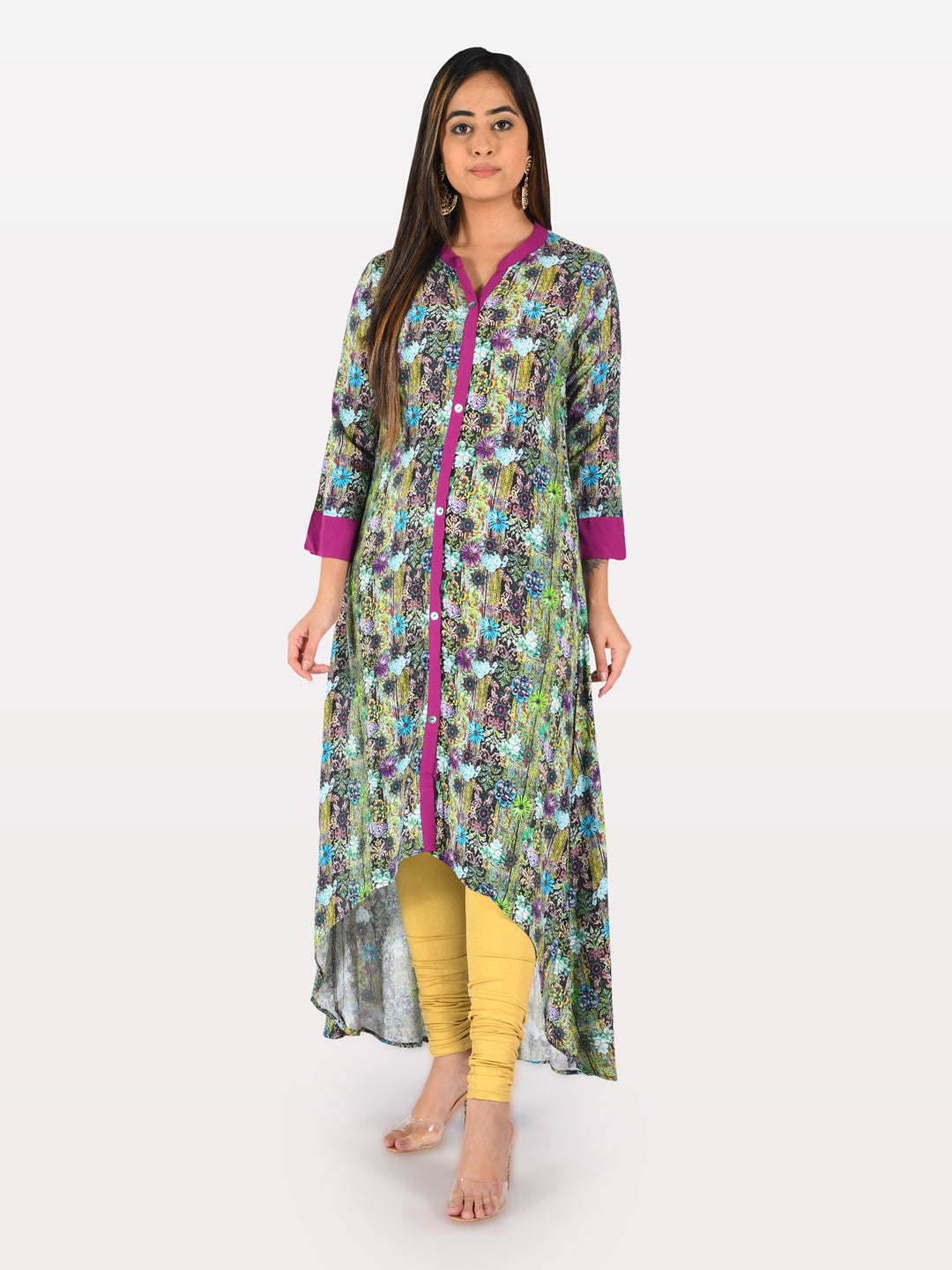 Neeru's Multicolor Printed High Low Kurta