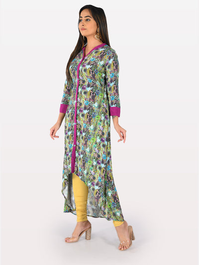 Neeru's Multicolor Printed High Low Kurta