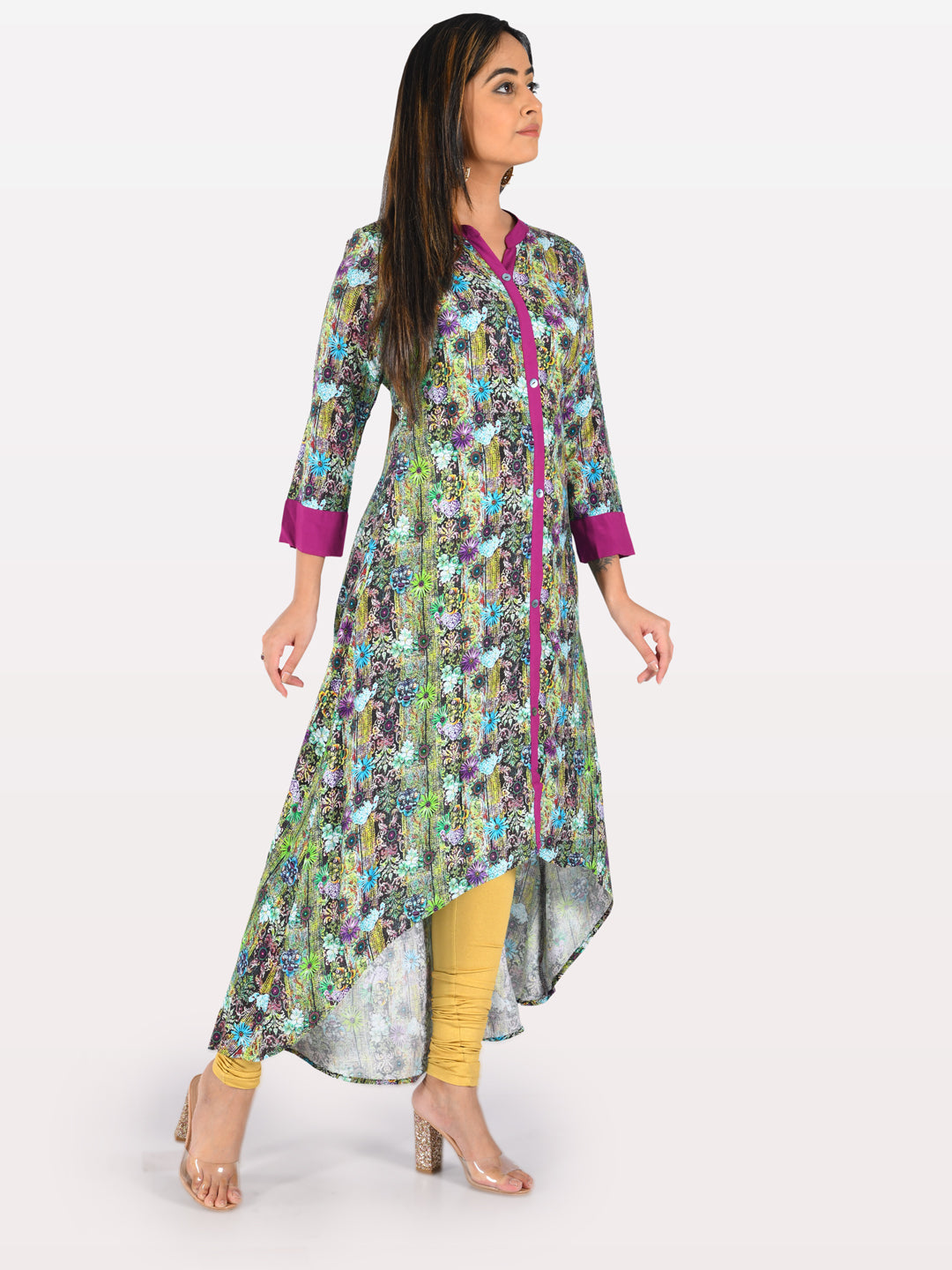 Neeru's Multicolor Printed High Low Kurta