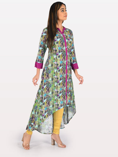 Neeru's Multicolor Printed High Low Kurta