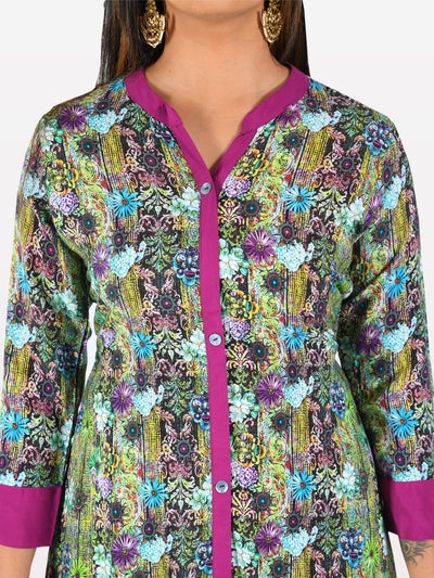 Neeru's Multicolor Printed High Low Kurta