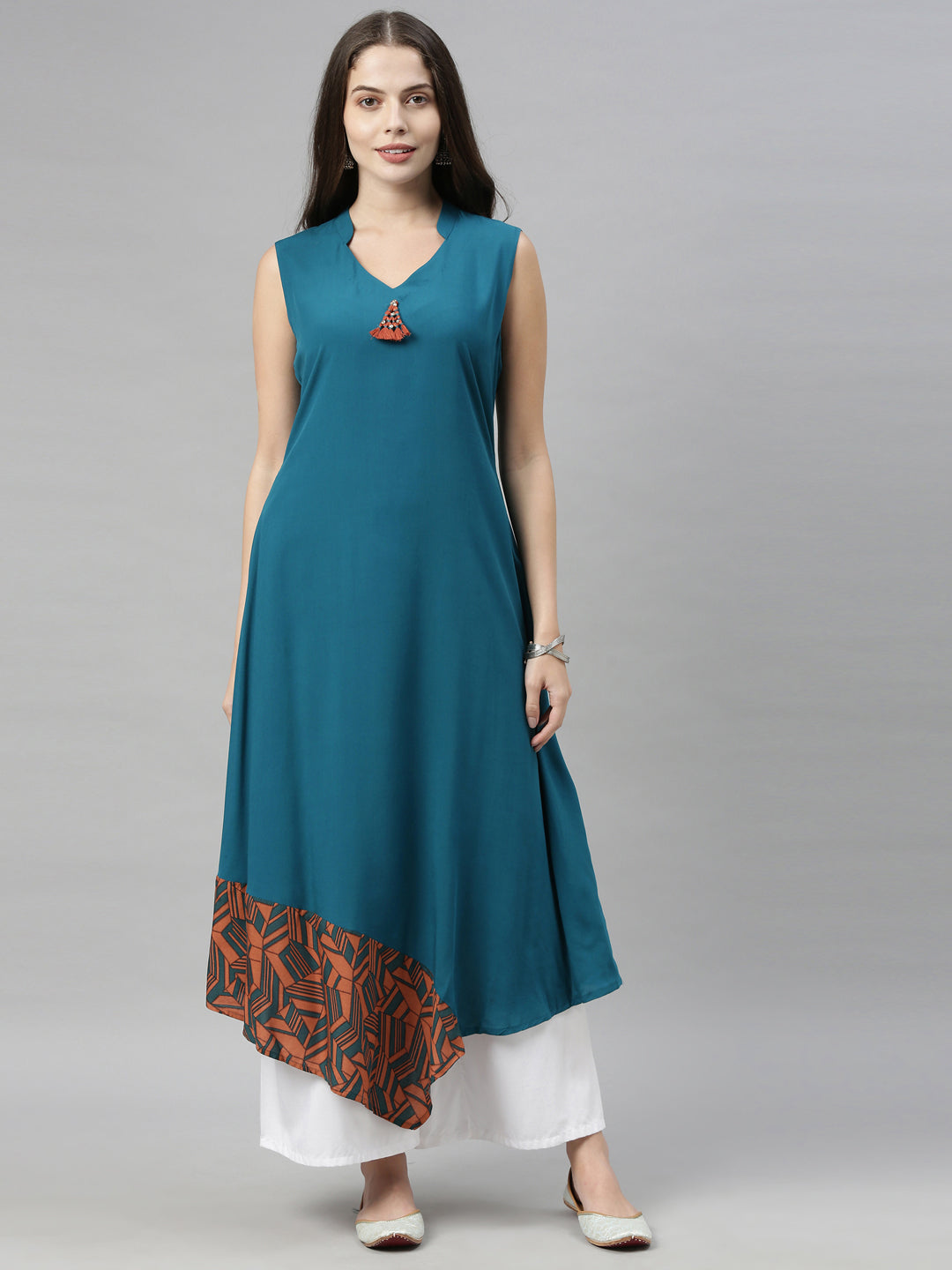 Neeru's Blue Printed High Low Kurta