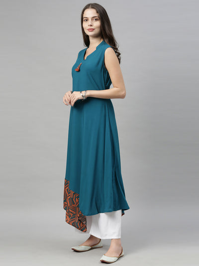 Neeru's Blue Printed High Low Kurta