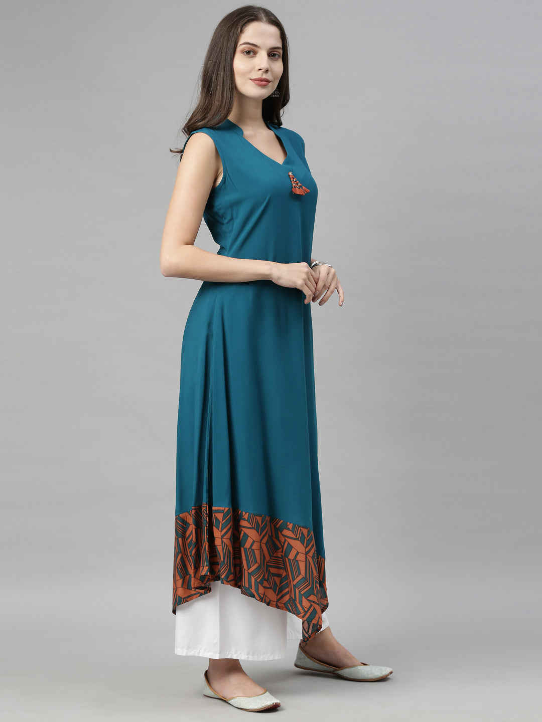 Neeru's Blue Printed High Low Kurta