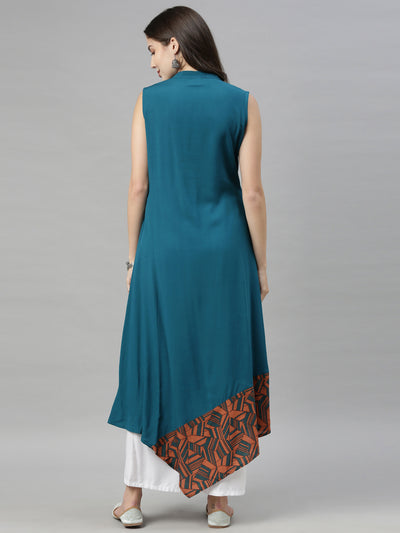 Neeru's Blue Printed High Low Kurta