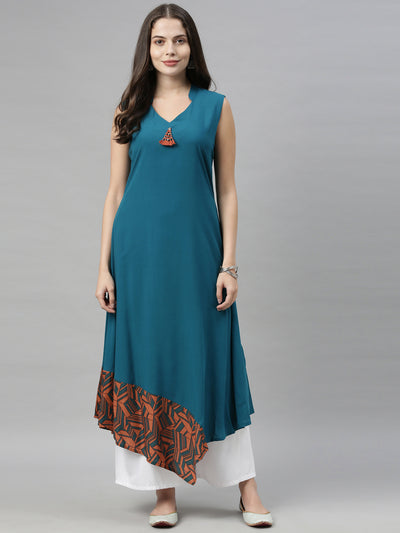 Neeru's Blue Printed High Low Kurta