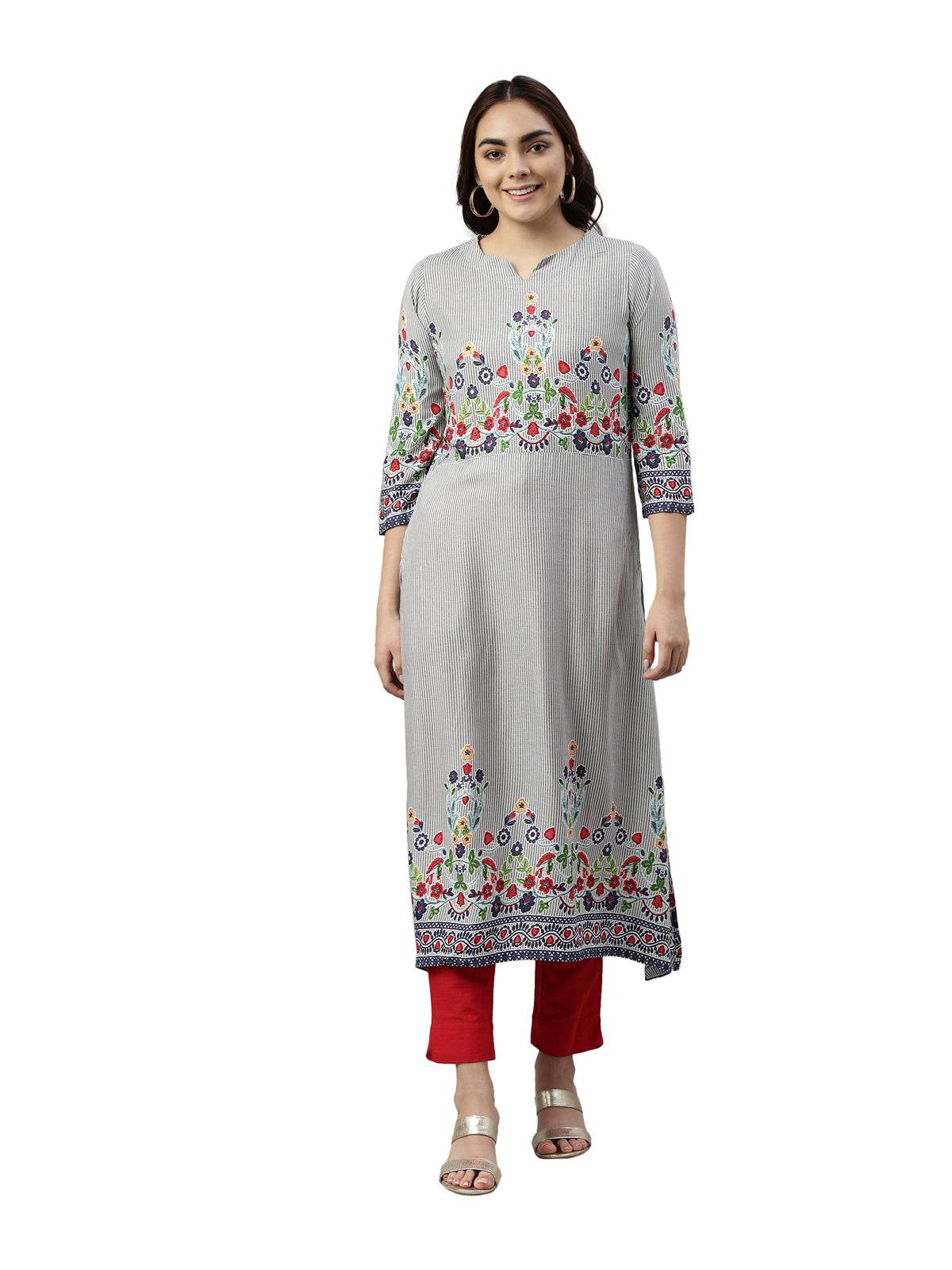 Neeru's Gray Color Rayon Fabric Kurta