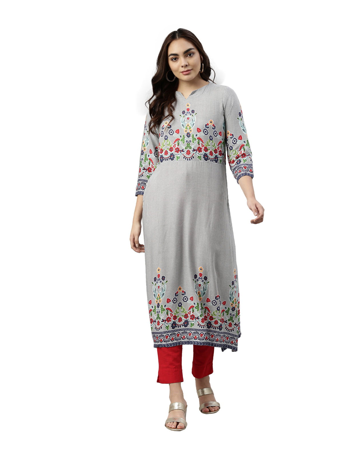 Neeru's Gray Color Rayon Fabric Kurta