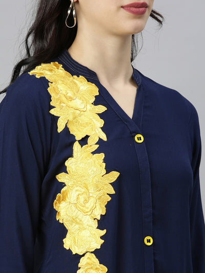 Neeru's Navy Embroidered A Line Kurta