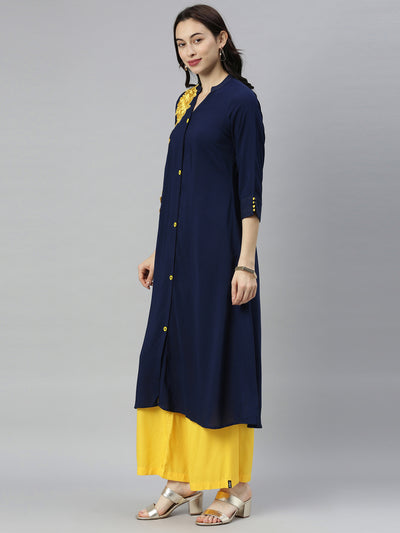 Neeru's Navy Embroidered A Line Kurta