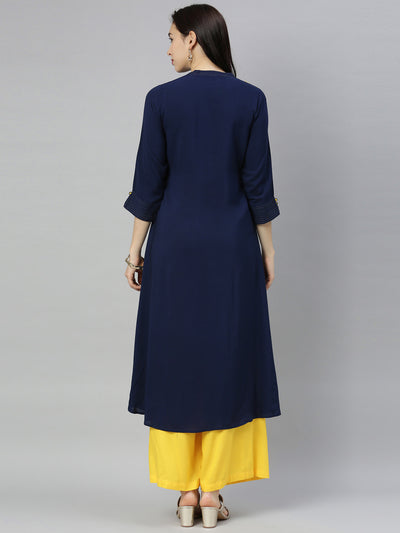 Neeru's Navy Embroidered A Line Kurta