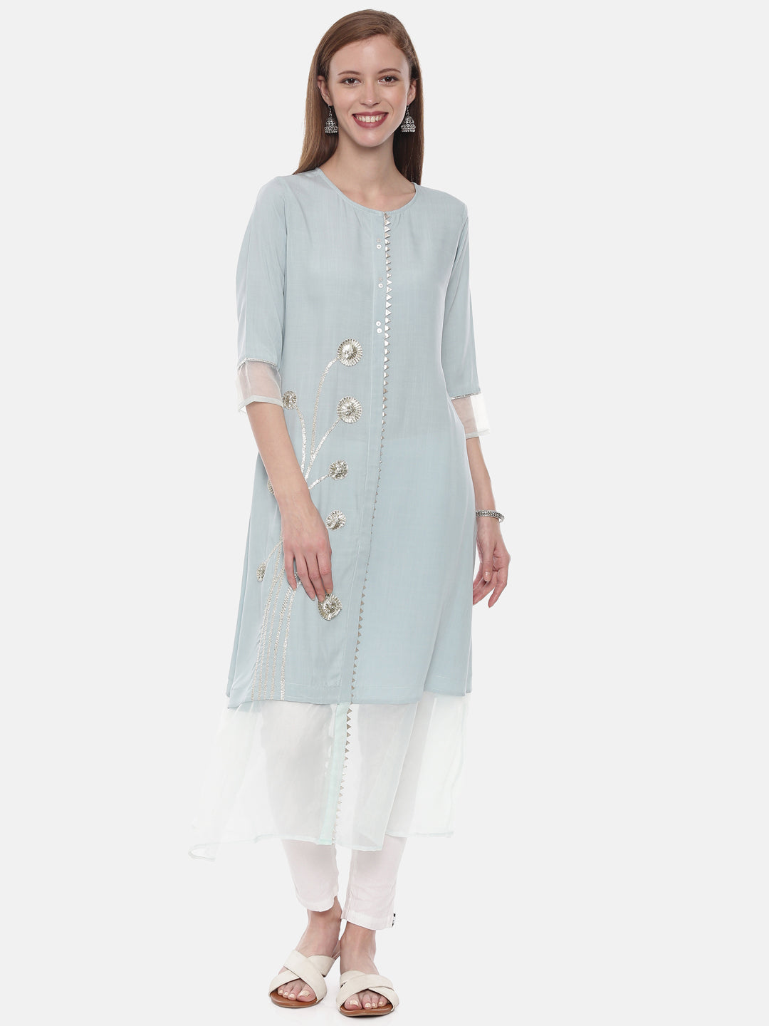 Neeru's Aqua Embellished Straight Kurta