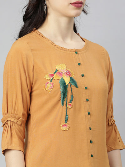 Neeru's Brown Embroidered Straight Kurta