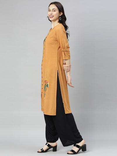 Neeru's Brown Embroidered Straight Kurta