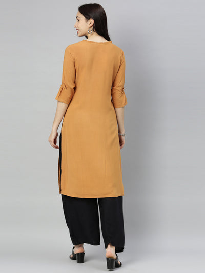 Neeru's Brown Embroidered Straight Kurta