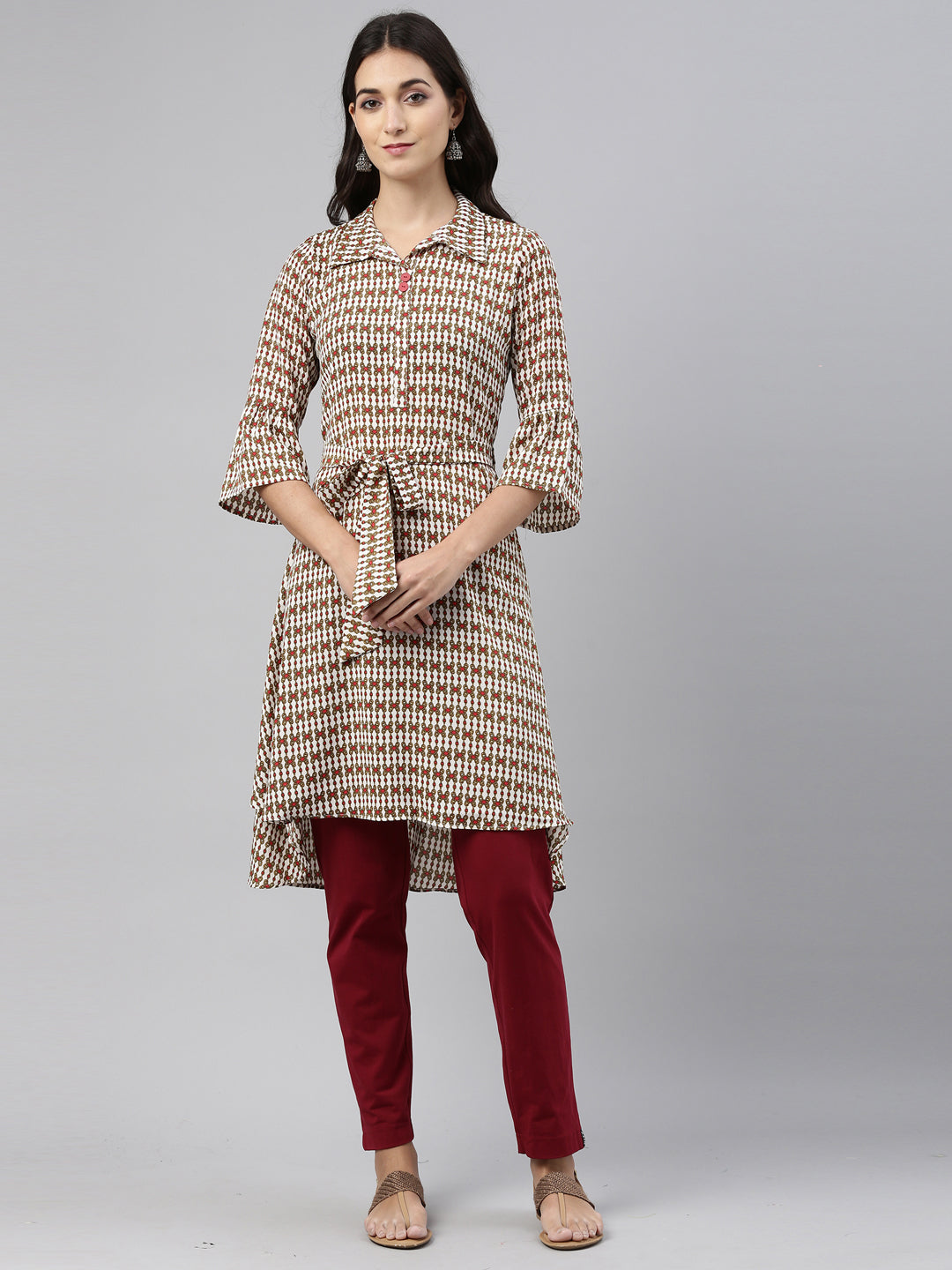 Neeru's Cream Color Rayon Fabric Tunic