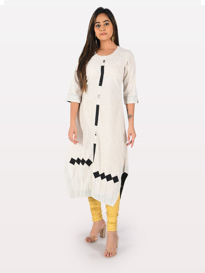 Neeru's Off White Printed Straight Kurta