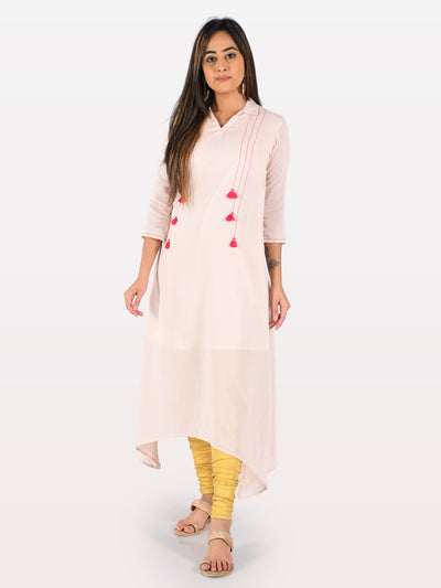 Neeru's Peach Striped High Low Kurta