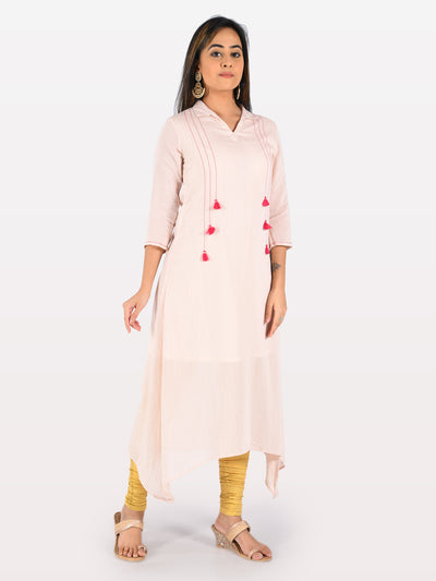 Neeru's Peach Striped High Low Kurta