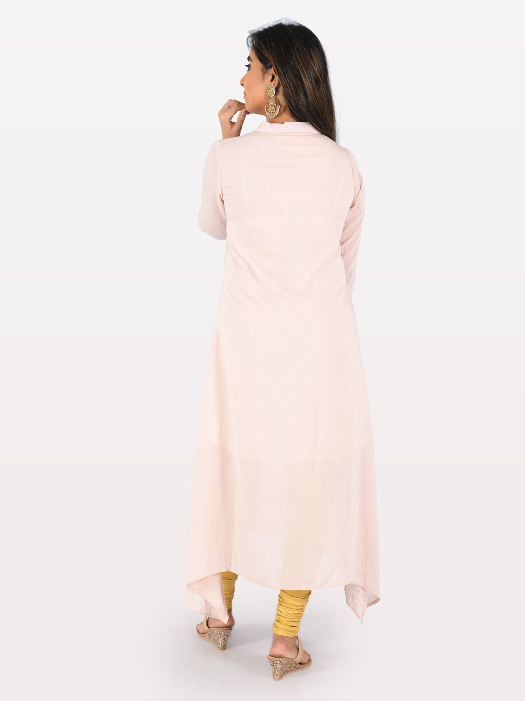 Neeru's Peach Striped High Low Kurta