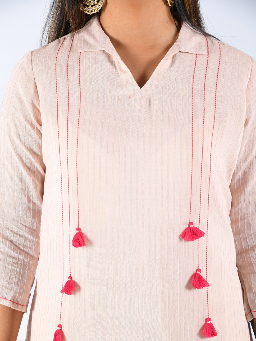 Neeru's Peach Striped High Low Kurta