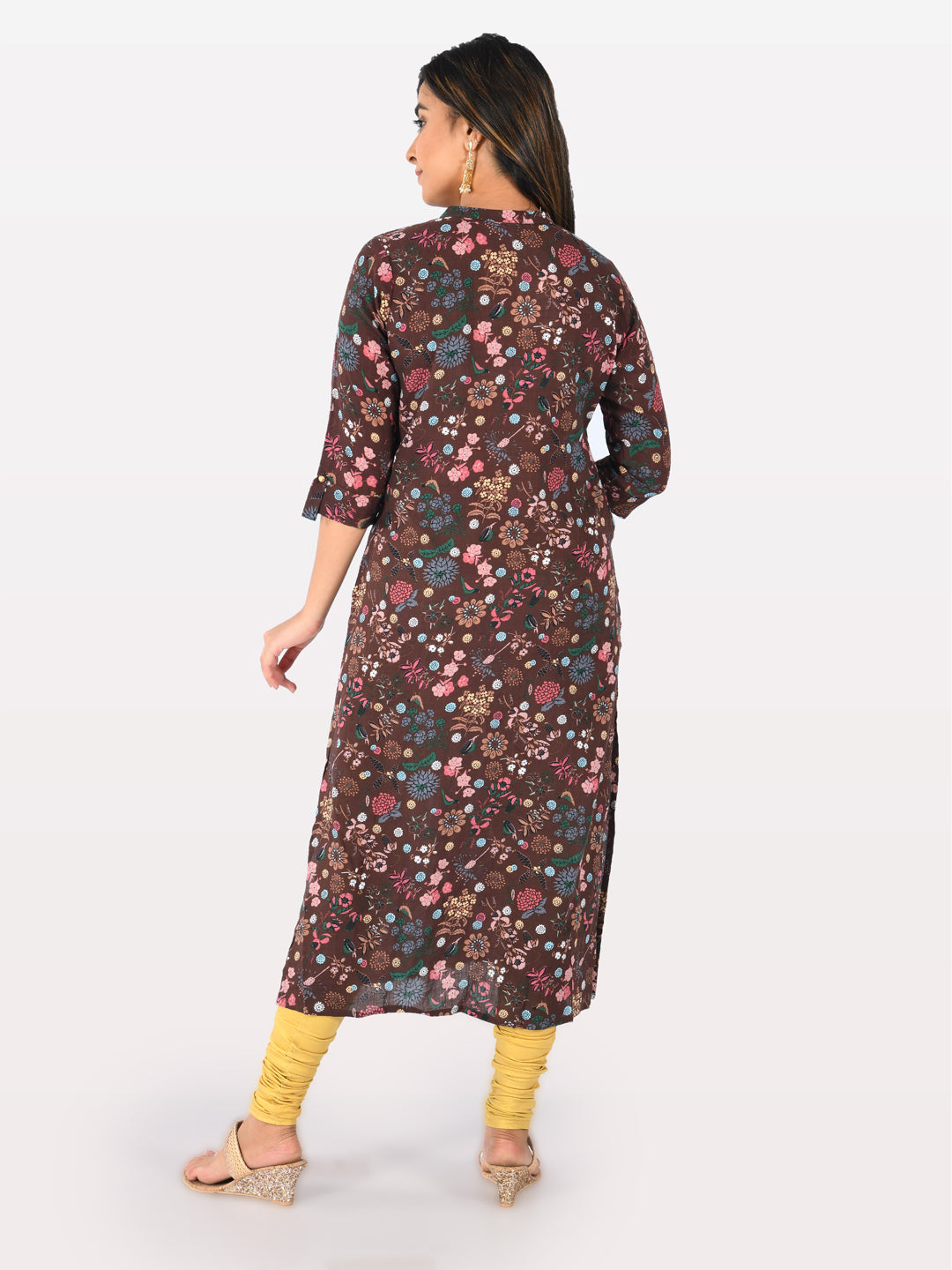 Neeru's Brown Printed Straight Kurta