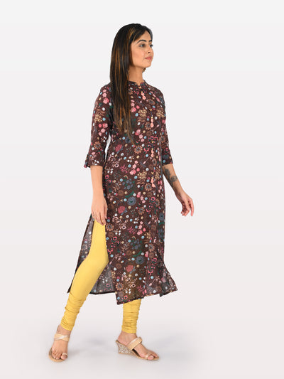 Neeru's Brown Printed Straight Kurta