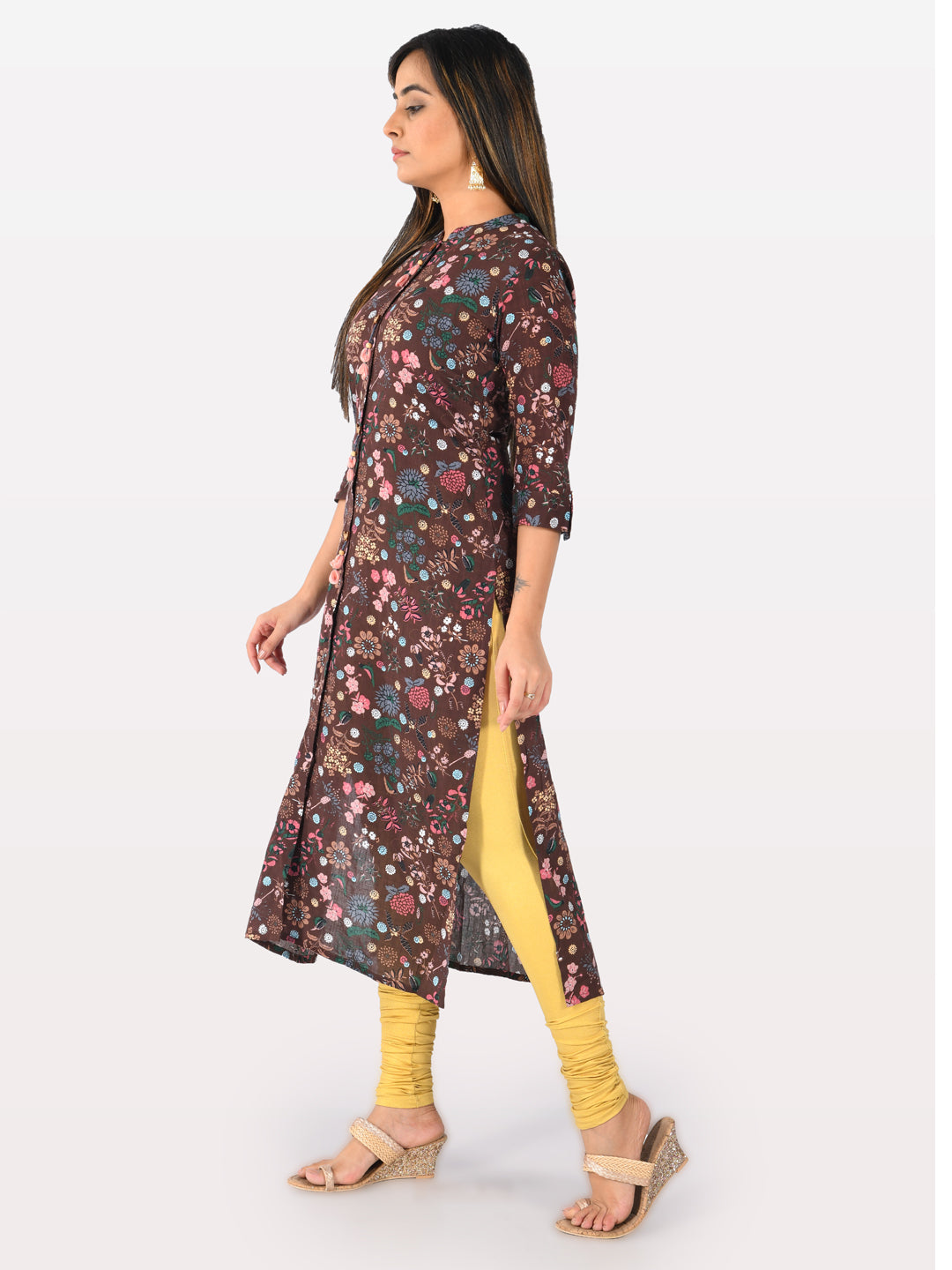 Neeru's Brown Printed Straight Kurta