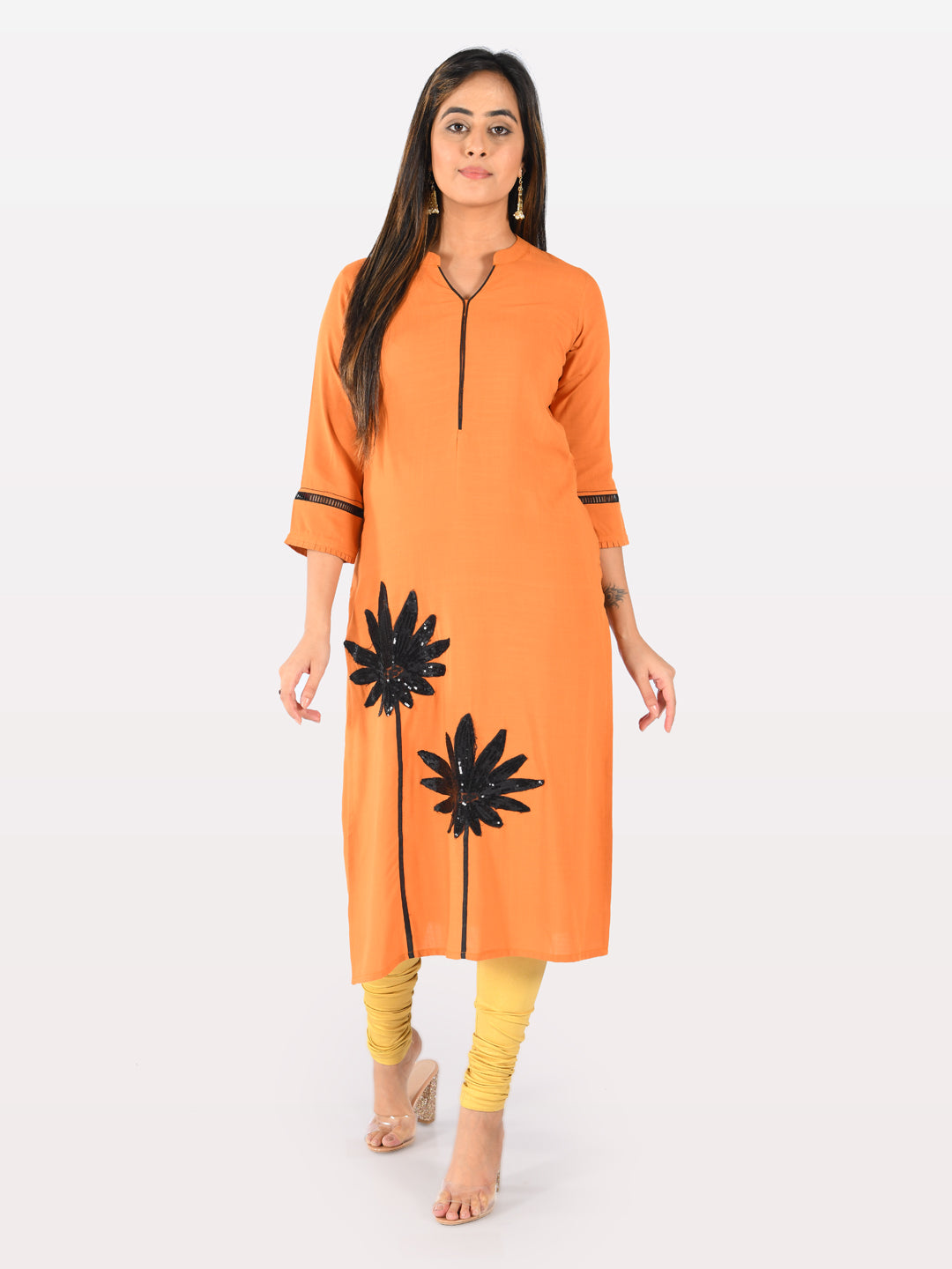 Neeru's Orange Embellished Straight Kurta