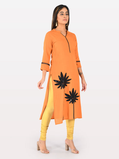 Neeru's Orange Embellished Straight Kurta