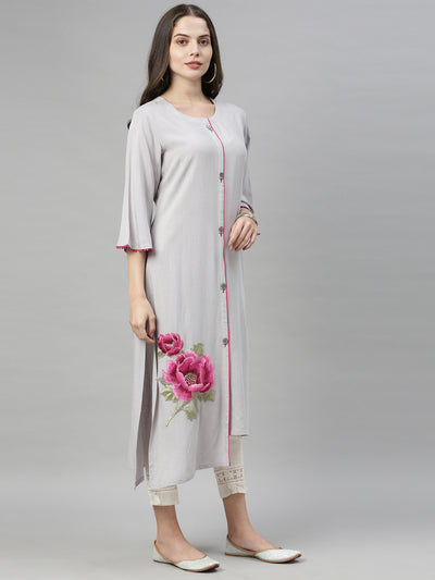 Neeru's Grey Embroidered Straight Kurta