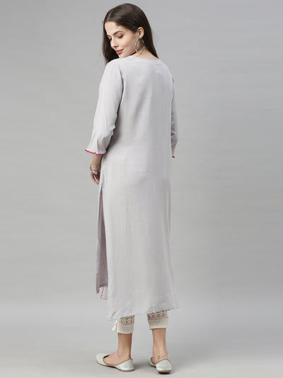 Neeru's Grey Embroidered Straight Kurta