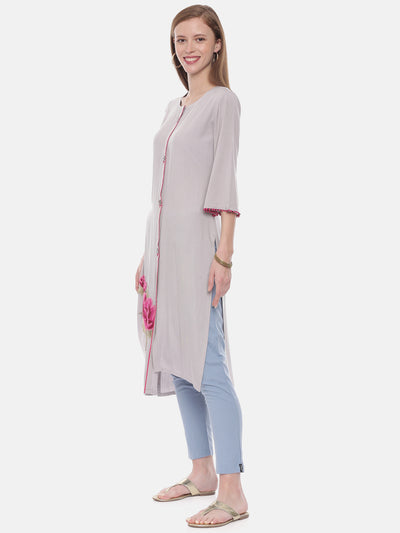 Neeru's Grey Embroidered Straight Kurta