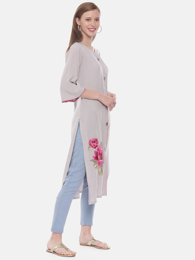 Neeru's Grey Embroidered Straight Kurta