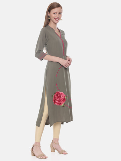 Neeru's Olive Embroidered A Line Kurta