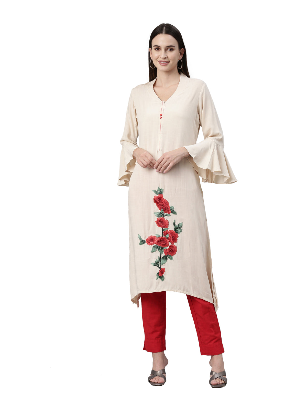 Neeru's Cream Color Undefined Fabric Kurta