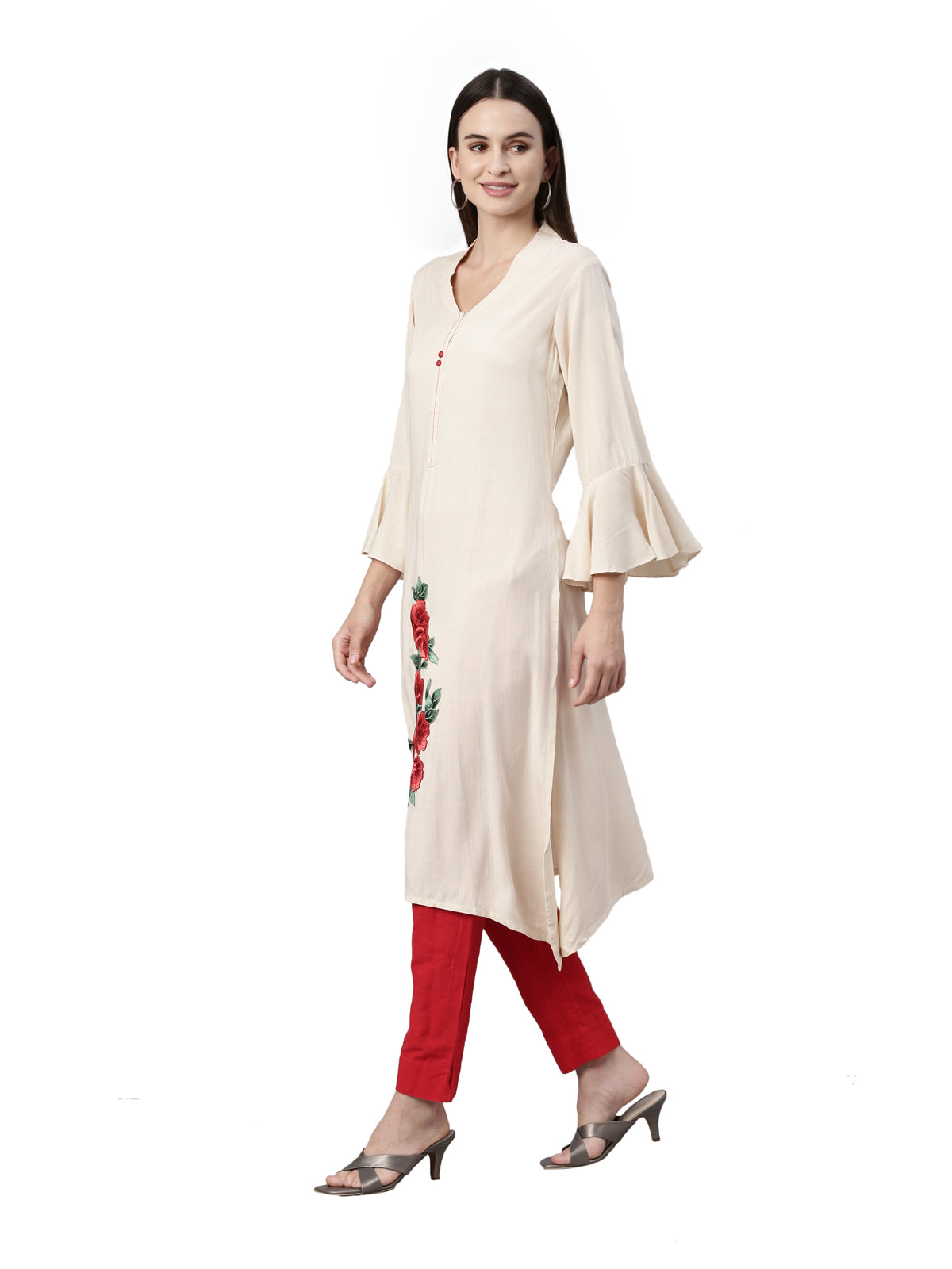 Neeru's Cream Color Undefined Fabric Kurta