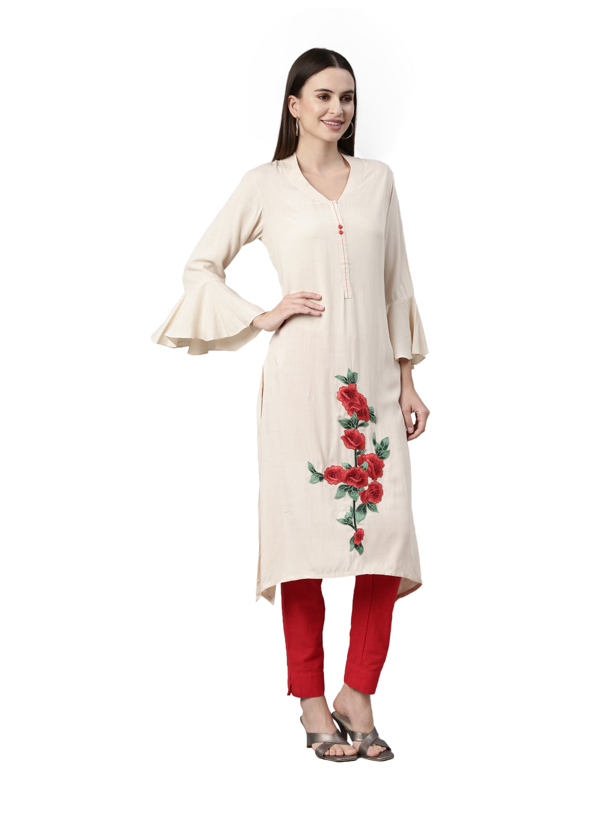 Neeru's Cream Color Undefined Fabric Kurta