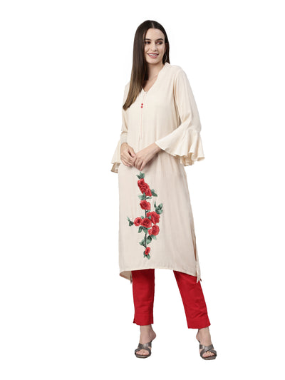 Neeru's Cream Color Undefined Fabric Kurta