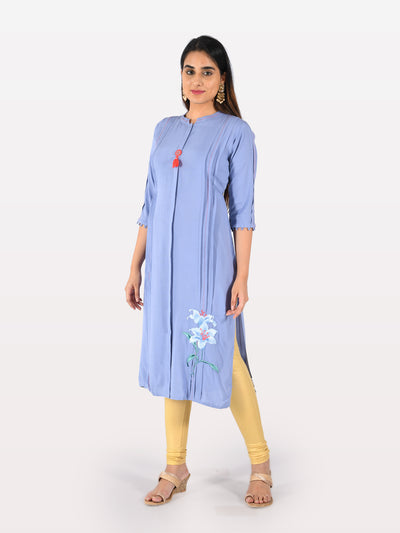 Neeru's Blue Embroidered Straight Kurta