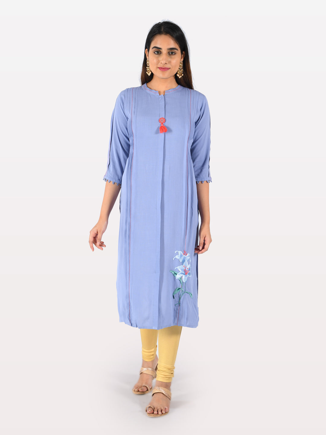 Neeru's Blue Embroidered Straight Kurta