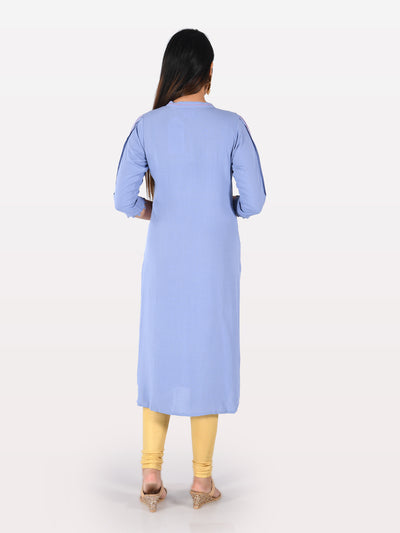 Neeru's Blue Embroidered Straight Kurta