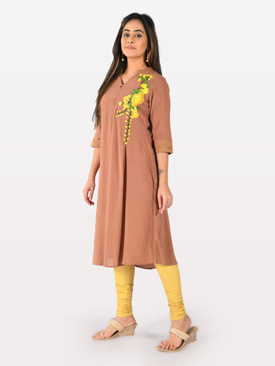 Neeru's Brown Embroidered Straight Kurta