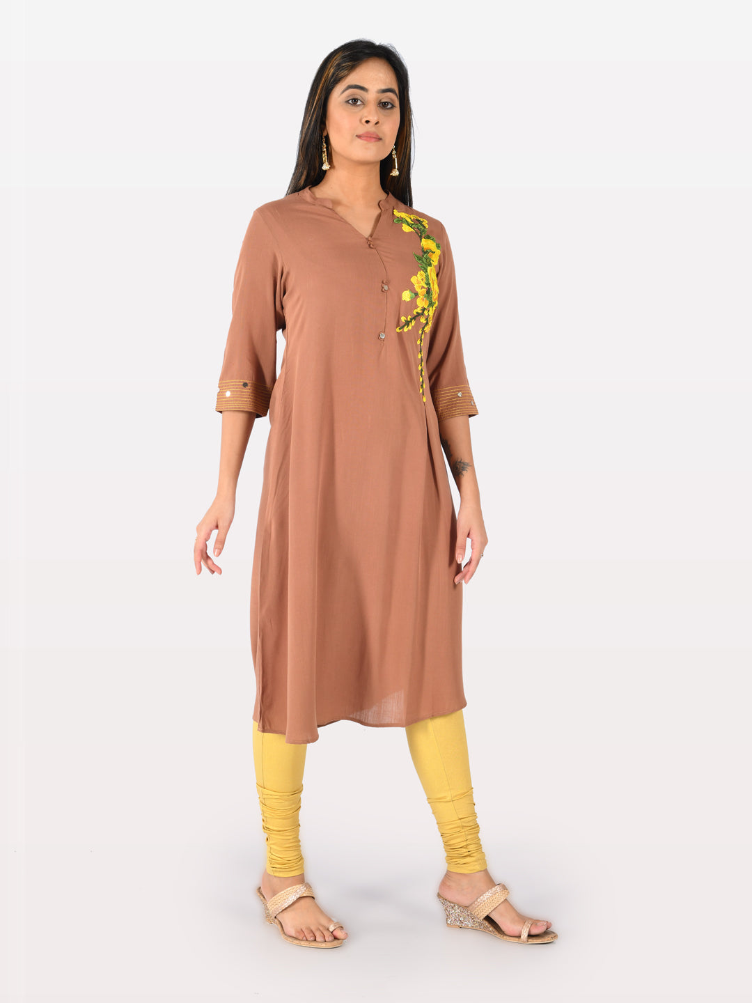 Neeru's Brown Embroidered Straight Kurta